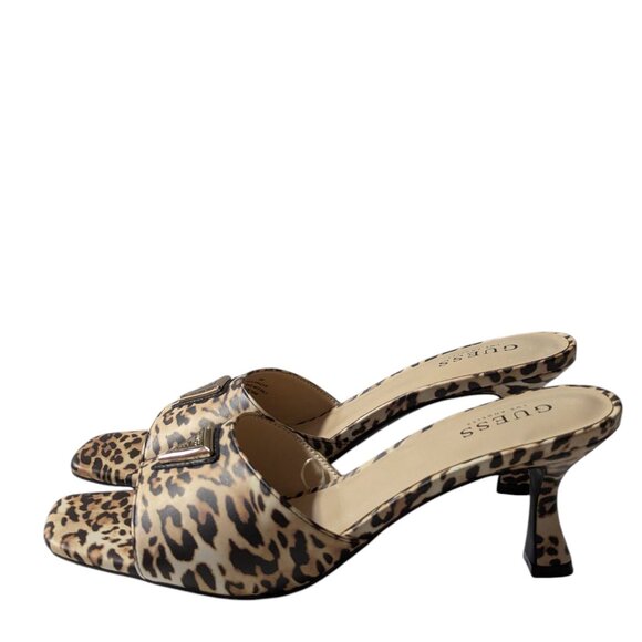 Guess Leopard Print Square Open Toe Logo Detail Kitten Heel Mules Size 9 NWOB - Picture 3 of 9